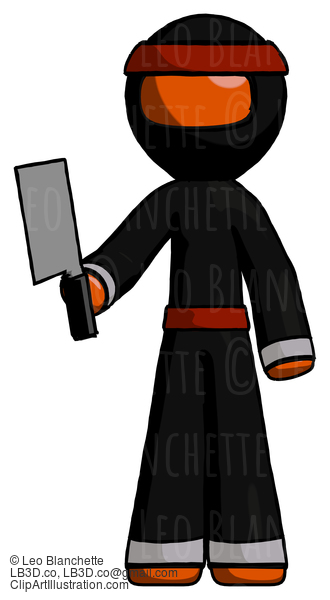 Orange Ninja Warrior Man Holding Meat Cleaver #4816