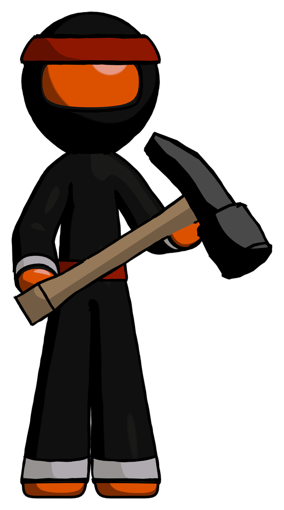 Orange Ninja Warrior Man Holding Hammer Ready To Work