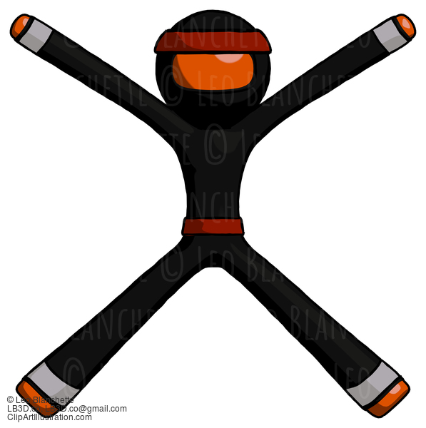 Orange Ninja Warrior Man With Arms And Legs Stretched Out #4820