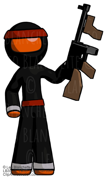 Orange Ninja Warrior Man Holding Tommygun #4822