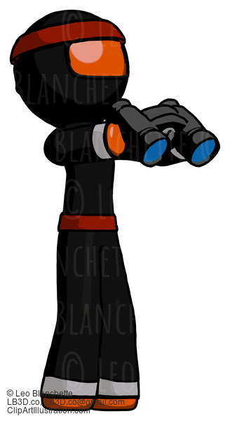 Orange Ninja Warrior Man Holding Binoculars Ready To Look Right #4828