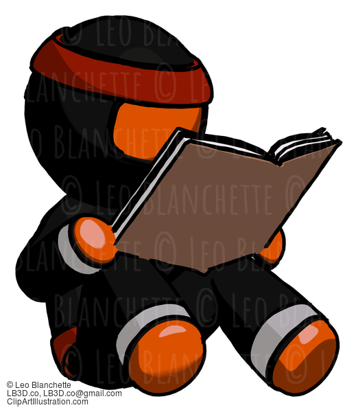 Orange Ninja Warrior Man Reading Book While Sitting Down #4833