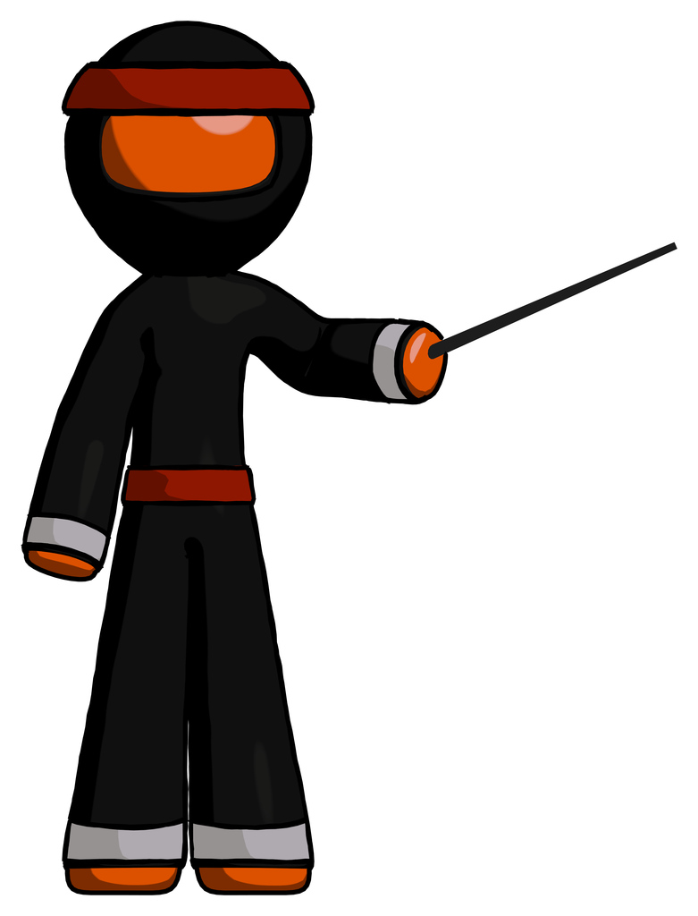 Orange Ninja Warrior Man Teacher or conductor with stick or baton directing