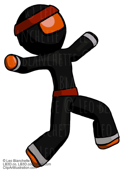 Orange Ninja Warrior Man Running Away In Hysterical Panic Direction Right #4835