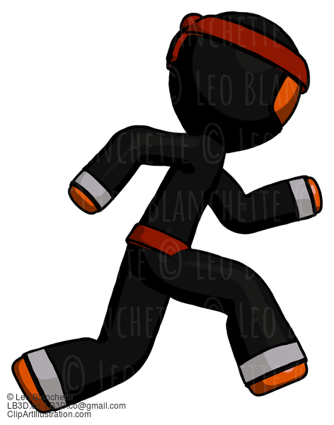 Orange Ninja Warrior Man Running Fast Right #4846