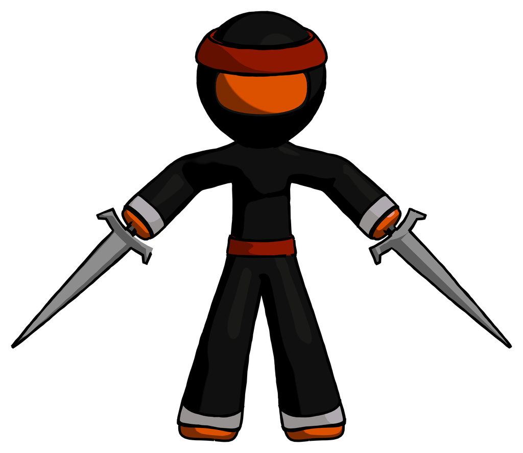 Orange Ninja Warrior Man two sword defense pose