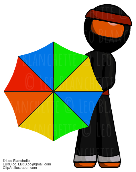 Orange Ninja Warrior Man Holding Rainbow Umbrella Out To Viewer #4858