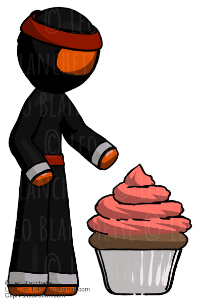 Orange Ninja Warrior Man With Giant Cupcake Dessert #4859