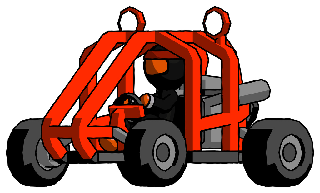 Orange Ninja Warrior Man riding sports buggy side angle view