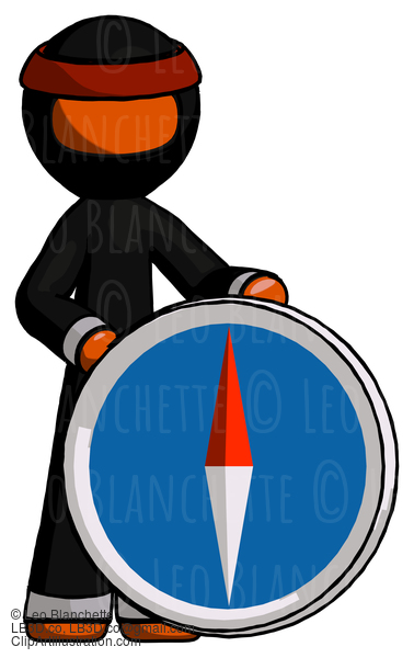 Orange Ninja Warrior Man Standing Beside Large Compass #4871