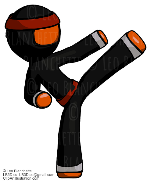 Orange Ninja Warrior Man Ninja Kick Right #4875