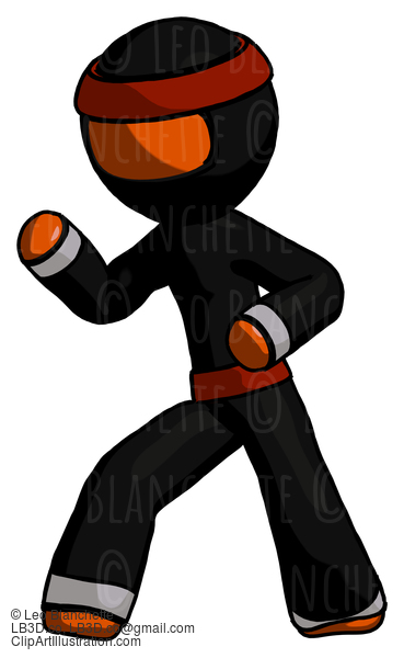 Orange Ninja Warrior Man Martial Arts Defense Pose Left #4876