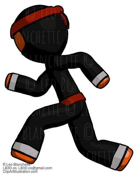 Orange Ninja Warrior Man Running Fast Left #4878