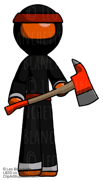 Orange Ninja Warrior Man Holding Red Fire Fighter’S Ax #4886