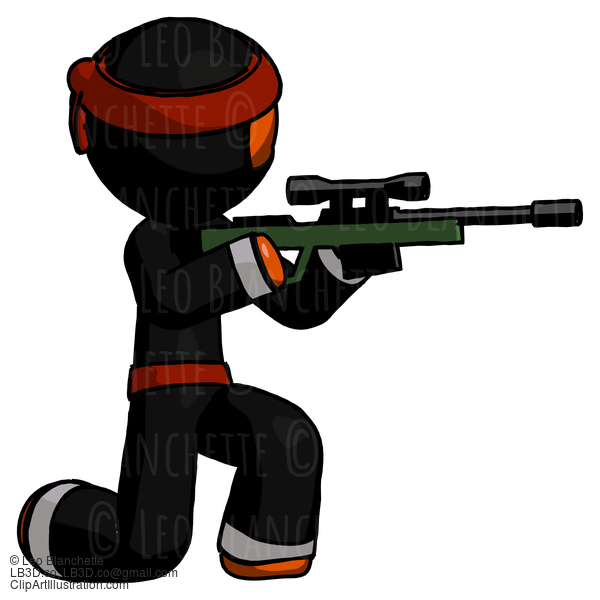 Orange Ninja Warrior Man Kneeling Shooting Sniper Rifle #4887