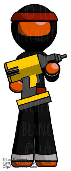 Orange Ninja Warrior Man Holding Large Drill #4891