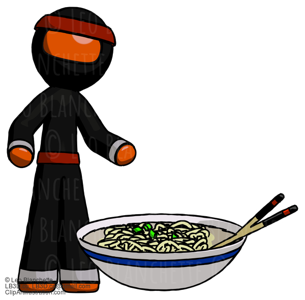 Orange Ninja Warrior Man And Noodle Bowl, Giant Soup Restaraunt Concept #4910