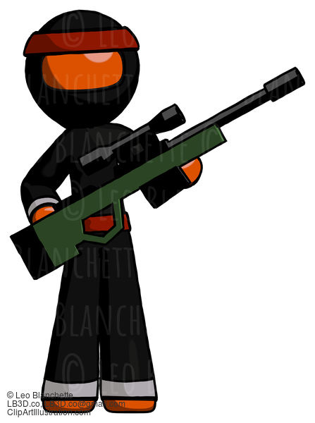 Orange Ninja Warrior Man Holding Sniper Rifle Gun #4913