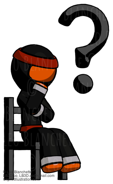 Orange Ninja Warrior Man Question Mark Concept, Sitting On Chair Thinking #4915