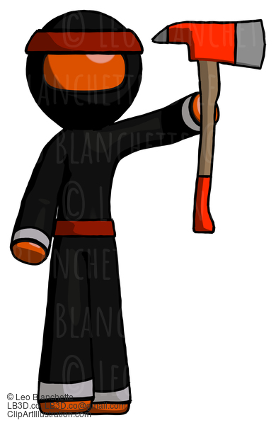 Orange Ninja Warrior Man Holding Up Red Firefighter’S Ax #4918