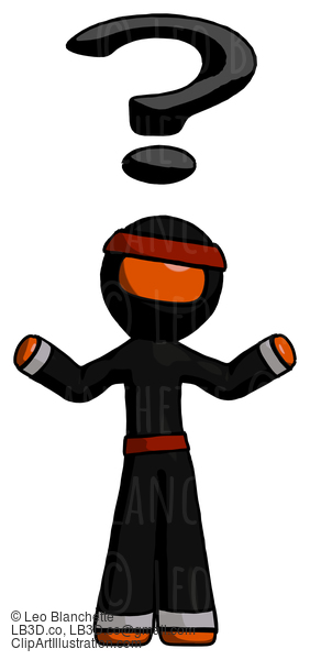 Orange Ninja Warrior Man With Question Mark Above Head, Confused #4926