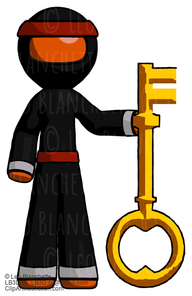 Orange Ninja Warrior Man Holding Key Made Of Gold #4928