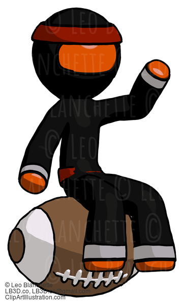 Orange Ninja Warrior Man Sitting On Giant Football #4930