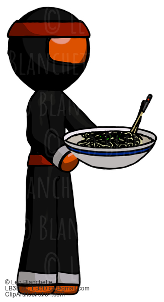 Orange Ninja Warrior Man Holding Noodles Offering To Viewer #4936