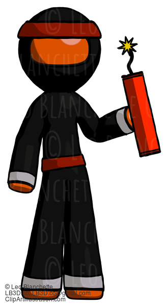 Orange Ninja Warrior Man Holding Dynamite With Fuse Lit #4938