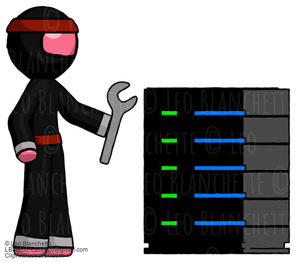 Pink Ninja Warrior Man Server Administrator Doing Repairs #4942