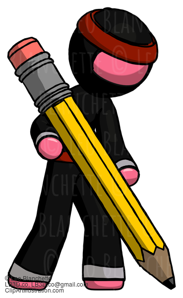 Pink Ninja Warrior Man Writing With Large Pencil #4947