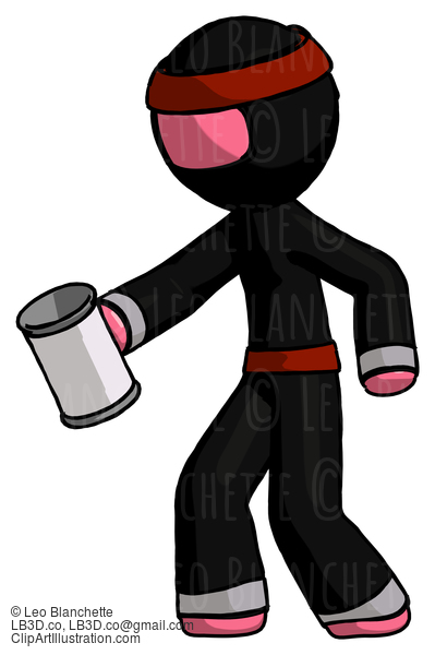 Pink Ninja Warrior Man Begger Holding Can Begging Or Asking For Charity Facing Left #4952