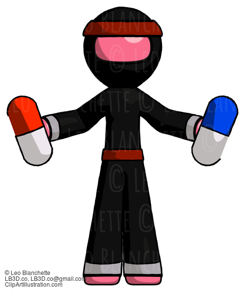 Pink Ninja Warrior Man Holding A Red Pill And Blue Pill #4957