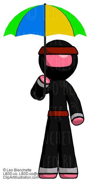 Pink Ninja Warrior Man Holding Umbrella Rainbow Colored #4963