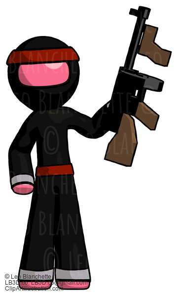 Pink Ninja Warrior Man Holding Tommygun #4966