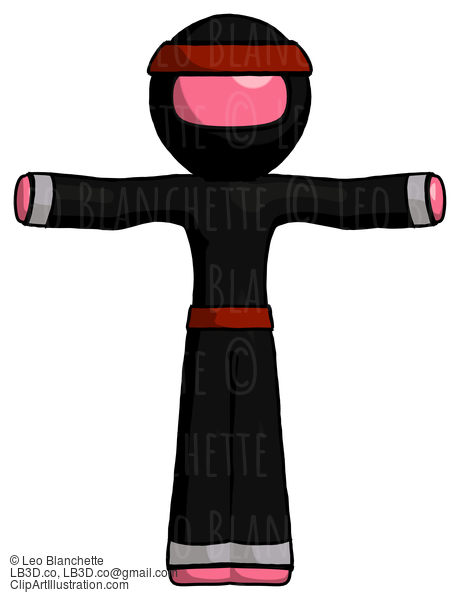 Pink Ninja Warrior Man T-Pose Arms Up Standing #4967