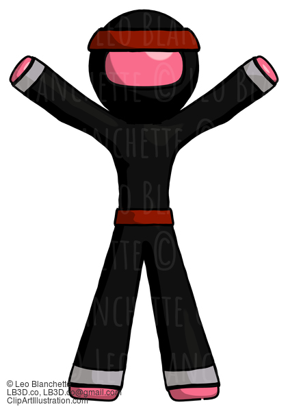 Pink Ninja Warrior Man Surprise Pose, Arms And Legs Out #4969