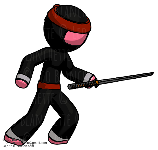 Pink Ninja Warrior Man Stabbing With Ninja Sword Katana #4972