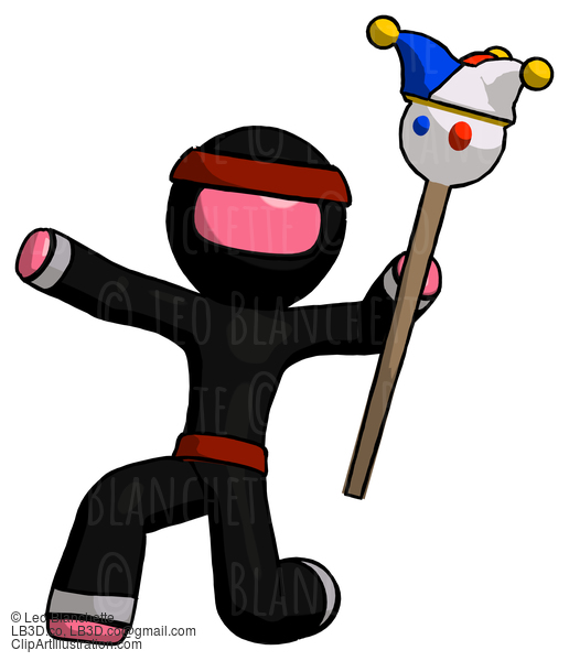 Pink Ninja Warrior Man Holding Jester Staff Posing Charismatically #4986