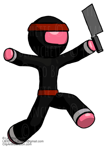 Pink Ninja Warrior Man Psycho Running With Meat Cleaver #4995