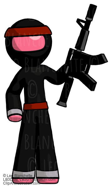 Pink Ninja Warrior Man Holding Automatic Gun #4996