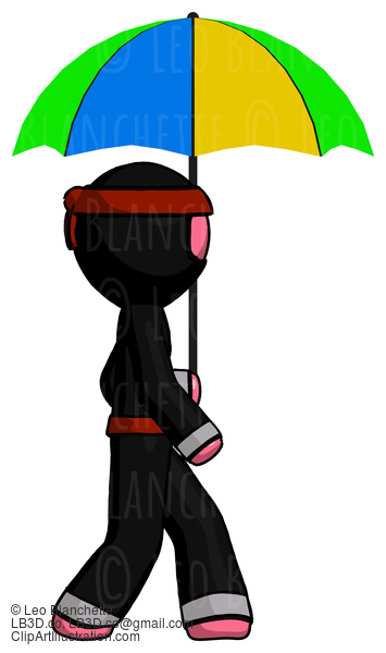 Pink Ninja Warrior Man Walking With Colored Umbrella #5006