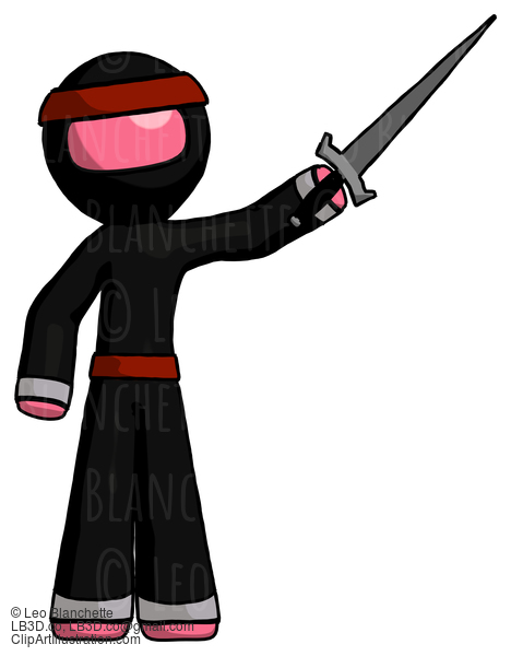 Pink Ninja Warrior Man Holding Sword In The Air Victoriously #5008