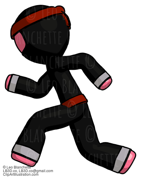 Pink Ninja Warrior Man Running Fast Left #5010