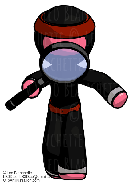 Pink Ninja Warrior Man Looking Down Through Magnifying Glass #5013