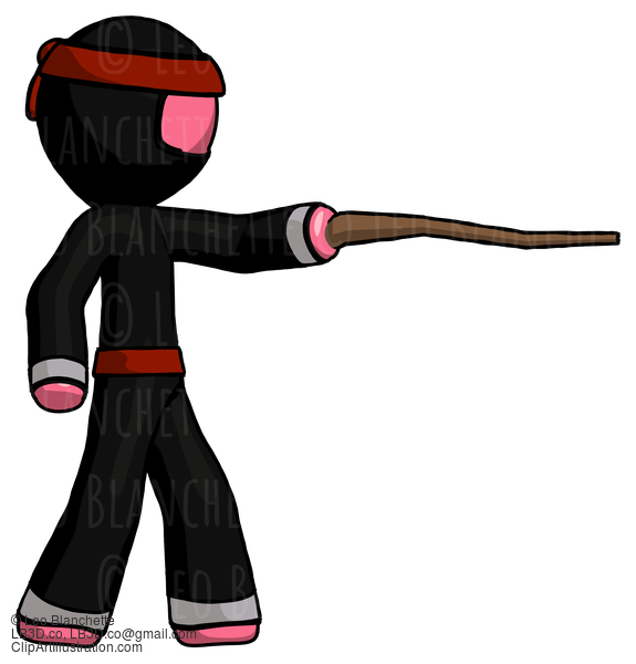 Pink Ninja Warrior Man Pointing With Hiking Stick #5020