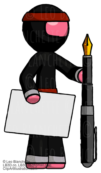 Pink Ninja Warrior Man Holding Large Envelope And Calligraphy Pen #5023