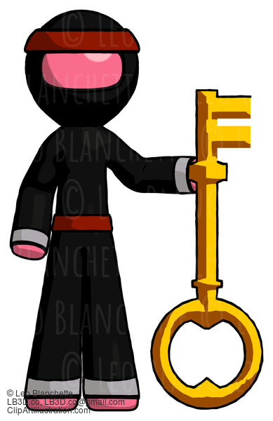 Pink Ninja Warrior Man Holding Key Made Of Gold #5024