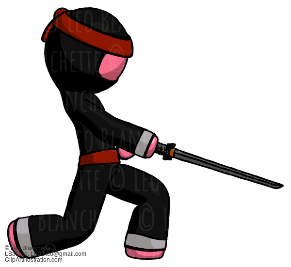 Pink Ninja Warrior Man With Ninja Sword Katana Slicing Or Striking Something #5025