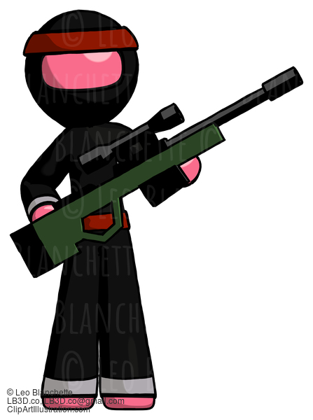 Pink Ninja Warrior Man Holding Sniper Rifle Gun #5026